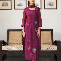 clostyle Women Embroidered Cotton Blend A-line Kurta With Attached Dupatta-picture-43