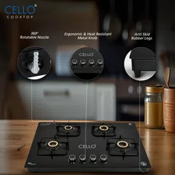 cello Crysta Manual Ignition Hob Top 8 MM Black Glass Manual Gas Stove image 2