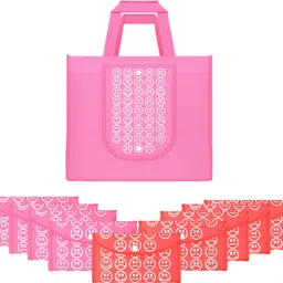 kuber industries Pack of 10 Smile Foldable Grocery/Shopping Bags For Women | Pink & Red Pack of 10 Grocery Bags-picture-38