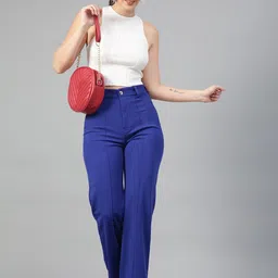 kotty Women Regular Fit Dark Blue Viscose Rayon Trousers image 5