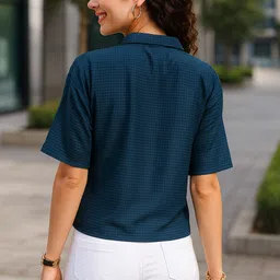 ekasya Women Boxy Fit Self Design Lapel Collar Casual Shirt image 2