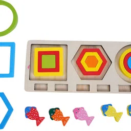 bufack Wooden Three Geometric Shapes Sorter Magnetic Fish Stacking Toys For Kids image 2