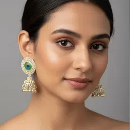 harshtaru hub PEACOCK FEATHER JHUMKA Beads Alloy Jhumki Earring image 3