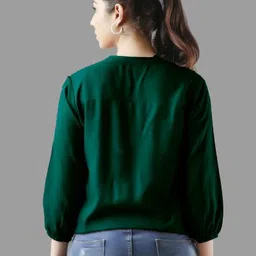 rj fashion Casual Regular Sleeves Solid Women Green Top image 2