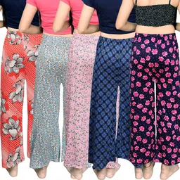 tvesa Pack of 5 pack of 5 soft polycotton printed pajama plazzo combo for womens & girls Women Pyjama image 2