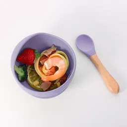 nowfly Silicone Baby Feeding Bowl with Wooden Spoon | BPA Free, Non-Toxic, Suction Base - silicone image 3