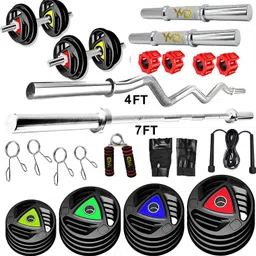 ymd 10 kg Premium Rubber Plates (2.5KGx4 Plate) 4FT Curl 7FT Straight 28MM Rod, Clamps Home Gym Combo-picture-12