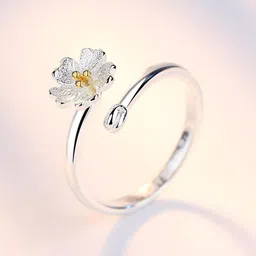 myki Cute Flower Ring For Women & Girls Stainless Steel Silver Plated Ring-picture-17