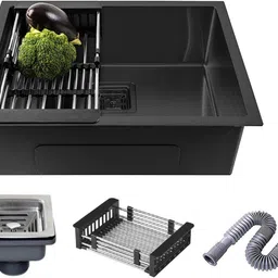 migsa HANDMADE KITCHEN SINK BLACK 24" X 18" X 10" INCH SINGLE BOWL SOUND PROOF FINISH HANDMAD Vessel Sink image 4