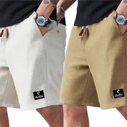 flicfol Pack of 2 Self Design Men Multicolor Regular Shorts-picture-23