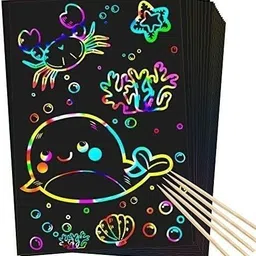 krytone A4 Rainbow Scratch Paper Notes Art Activity Books (5 Books 50 Pages) Theme, Scrapbook Kit image 5