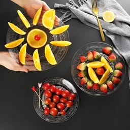 syndleyz Premium Glass Serving Plate with Elegant Embossed Design Tray image 4