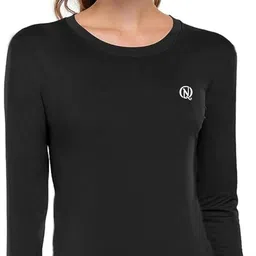 never quit Women Solid Round Neck Polyester Black, Dark Blue T-Shirt-picture-11