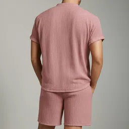 leriya fashion Men Night Suit Set Pink Solid image 2