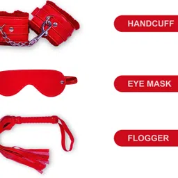 cinrada Handcuff Role Play Kit Red – 3 Pcs Combo Set For Couple Role Play image 2