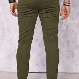 anand Men Solid, Self Design, Striped, Chevron/Zig Zag Dark Green Track Pants image 3