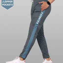 ohgory Pack of 2 Men Striped Grey, Dark Blue, White Track Pants image 2