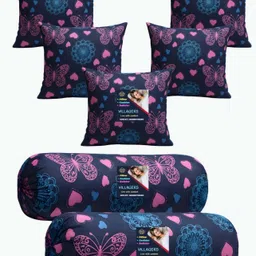 villagers Microfibre Bolster Pack of 7 Geometric 5 Cushion & 2 Bolster Set - Butterfly Print-picture-47