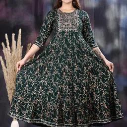 Women Floral Print Cotton Blend Anarkali Kurta-image-41