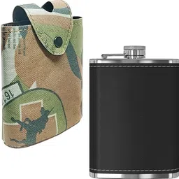 ™ Jungle Print Cover With Hip Flask for Men & Women Stainless Steel Liquor Pocket Flasks Alcoholic Holder Bottle Wine Whiskey Alcohol Drinks Vodka Wrapped Leakage Proof Whisky_HP-1209 Black Hip Flask Stainless Steel Hip Flask-image-2