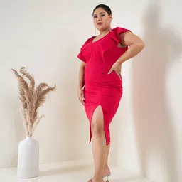 sassafras curve Women Bodycon Pink Below Knee Dress-picture-23