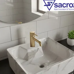 sacroz Ceramic Rectangular Countertop Wash Basin with Single Tap Hole MS-909 Table Top Basin image 2
