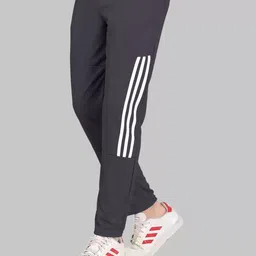 poplens Pack of 2 Men Striped Dark Blue, Grey, White Track Pants image 4