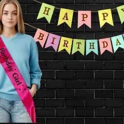 bal samrat Amazing Combo of Birthday- Multicolor Birthday Banner & Pink Birthday Girl Sash-picture-11
