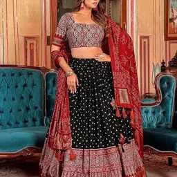 mitrabiz Floral Print Semi Stitched Lehenga Choli-picture-20