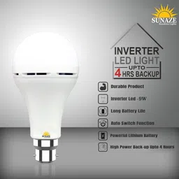 sunaze Rechargeable 9W Round B22 D Energy Saving Inverter Bulb With Bright LED Light 3 hrs Bulb Emergency Light image 4