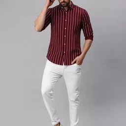 rodeiz Men Slim Fit Striped Spread Collar Casual Shirt image 5