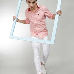 the indian garage co. Men Slim Fit Solid Spread Collar Casual Shirt image 5