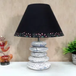 disoo fashions Crackle Affect Stone Finish Wooden with Cotton Shade (White Vintage & Black) image 2