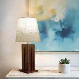 Elegant Wooden Table Lamp with Jute Shade & Brown Base by Symplify image 4