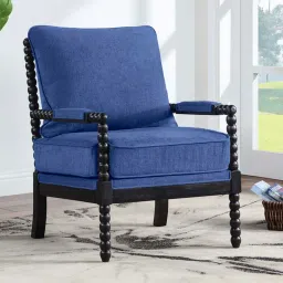 timberly Luxe Linen Fabric Lounge Chair in Blue Colour image 1