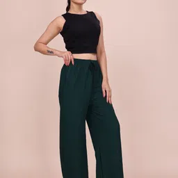 tannu fashion Women Relaxed Dark Green Lycra Blend Trousers image 3