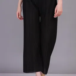 kwsh Women Regular Fit Black Viscose Rayon Trousers-picture-28