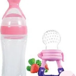 saraswati kart Baby Food Feeder Bottle With Spoon And Silicone Fruit Nibler With Free Bibs 2pcs - Silicon, BPA Free-picture-16