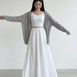 modacasa Women Self Design Flared White Skirt image 3