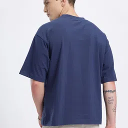 glitchez Men Printed Round Neck Cotton Blend Blue T-Shirt image 4