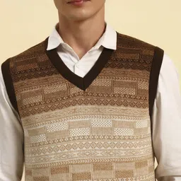 hermiston Men Colorblock V Neck Brown Sweater image 4
