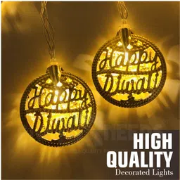 Pick Ur Needs Diwali String Lights Happy Diwali Metal Hanging Lights, Warm White Round 3D Ceiling Lamp-picture-12