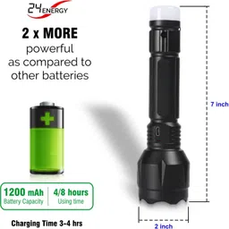 24 energy Rechargeable Led Torch with Dual Mode Night lamp/Torch 8 hrs Flood Lamp Emergency Light image 2