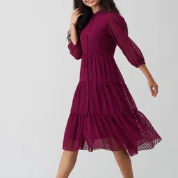 aask Women Fit and Flare Maroon Midi/Calf Length Dress image 4