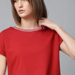roadster Women Solid Round Neck Pure Cotton Red T-Shirt-picture-19