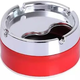 Stainless Steel & Plastic Base Portable Spinning Lid Modern Tabletop Ashtray Red, Steel Plastic Ashtray-image-2