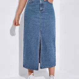 Women Solid Regular Blue Skirt-image-0