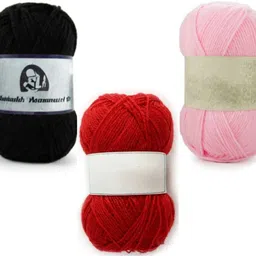 waaome ® Black, Red & Pink Wool 300 Gram 100×3 Hand Knitting Art Craft Soft Yarn(WA180)-picture-27