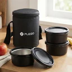 plizzo kitchenware 3 Container Meal Box Microwave Safe Set of 3 Piece With Tifin Bag 3 Containers Lunch Box image 2
