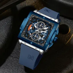 naviforce Elegant Square Silver& Blue accents chronograph dial with Blue Silicon strap Analog Watch - For Men NF8064 Unique Craftmanship image 1
